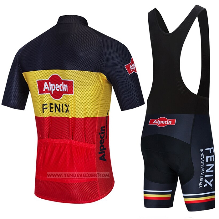2021 Maillot Cyclisme Alpecin Fenix Noir Jaune Rouge Manches Courtes et Cuissard